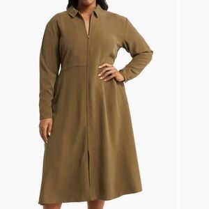 Nordstrom Midi Long Sleeve Dress Olive Zip Up